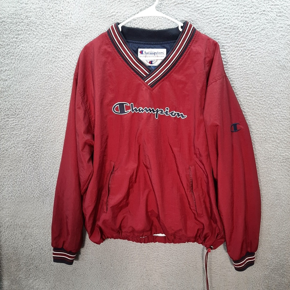 Vintage Champion Jacket Adult Medium Red Softshell Windbreaker Script 90s Y2K